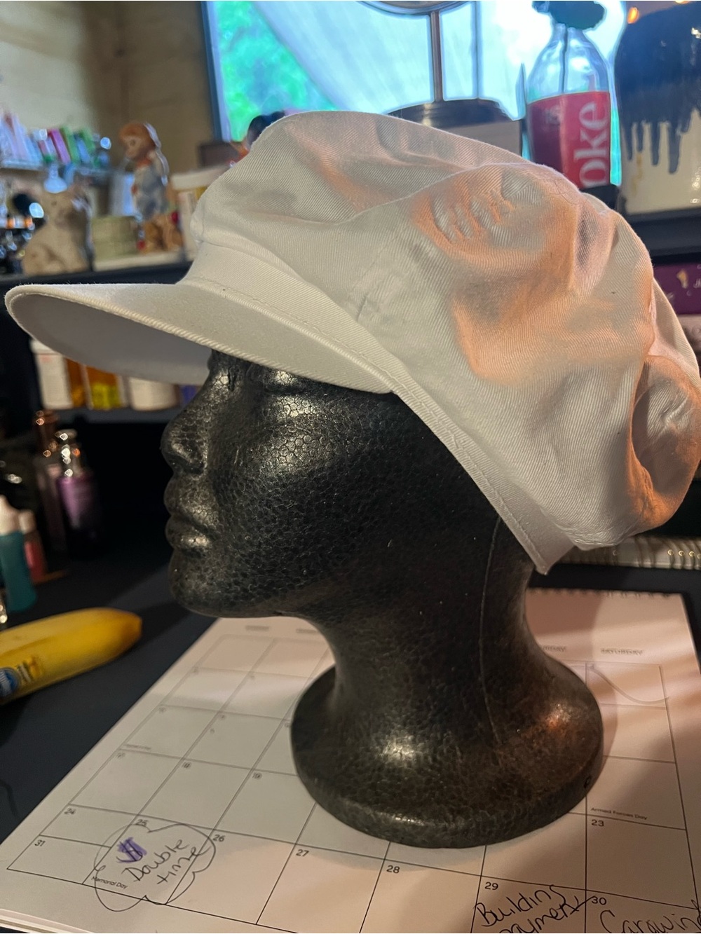 White Cotton newsboy cap.